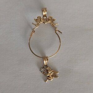 14K Yellow Gold Michael Anthony Cherub Charm Holder with Cherub Angel Pendant
